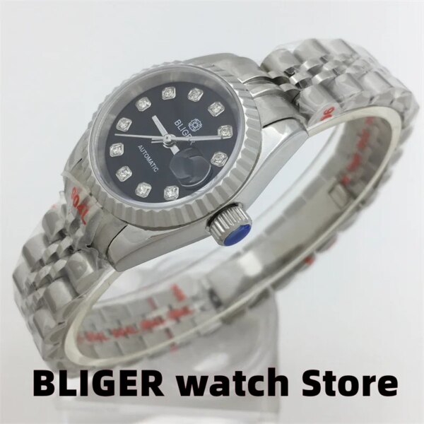 BLIGER 2022 New 26mm Women's Classic Mechanical Watch NH05 Movement Silver case Black dial Sapphire glass Women's Elegant watch