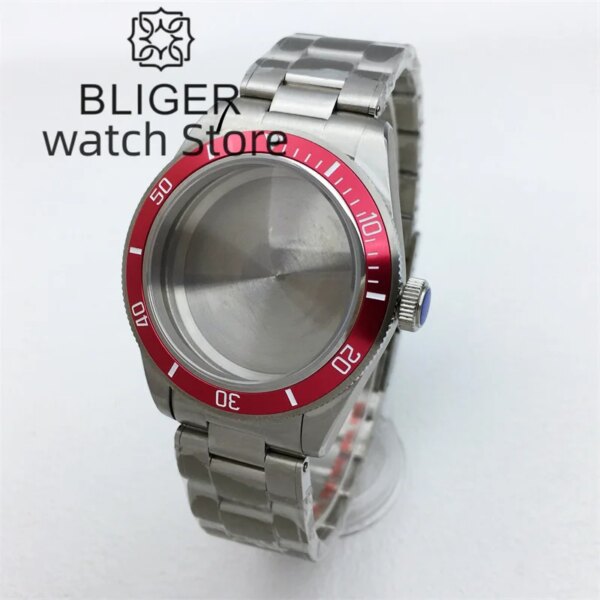 BLIGER 39mm Silver BB58 Watch Case Dome Glass Sapphire Glass Fits NH34 NH35 NH36 2824 PT5000 Movement Stainless Steel Bracelet