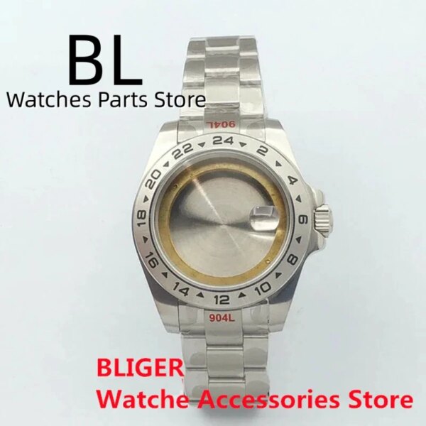 BLIGER 40/43mm 24hour Bezel Watch Case Sapphire Glass For ETA 2836 3804 Miyota 8215 DG 2813 NH34A NH35 Movement Oyster Bracelet