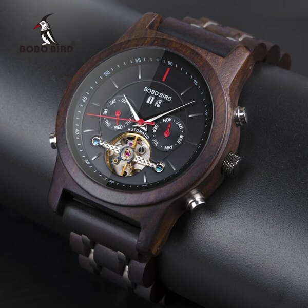 BOBO BIRD Automatic Skeleton Mechanical Watches Men Wooden Luxury Watch Self Wind relógio masculino automatic