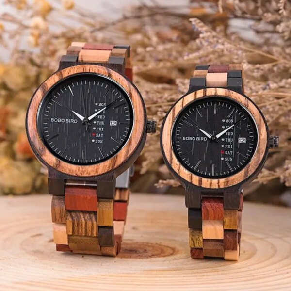 BOBO BIRD Colorful Wood Watches for Men & Women Week & Date Display Couple Watches Unique Gifts for Lover Custom Dropshipping