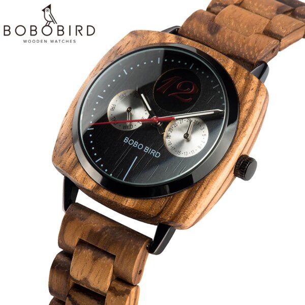 BOBO BIRD Custom Wood Watch Classic Square Dial Luxury Men Quartz Wristwatches in Wooden Box dropshipping