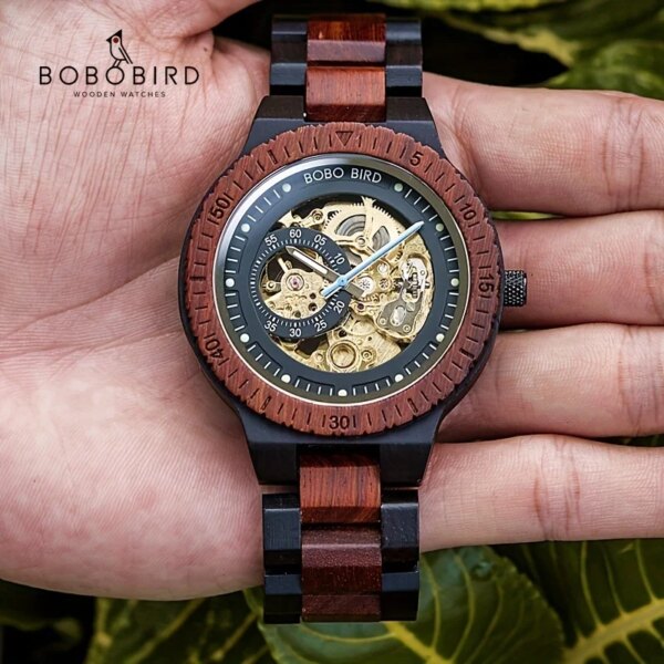 BOBO BIRD Hollow Sandalwood Men's Automatic Mechanical Watch Self-wind Wristwatch With Wood Box Dropshipping Personalized