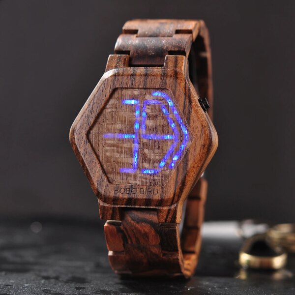 BOBO BIRD Man Watch LED Wood Men's Watches Digital Watch For Men Calendar Quartz Wristwatch Wooden Timepieces personalized