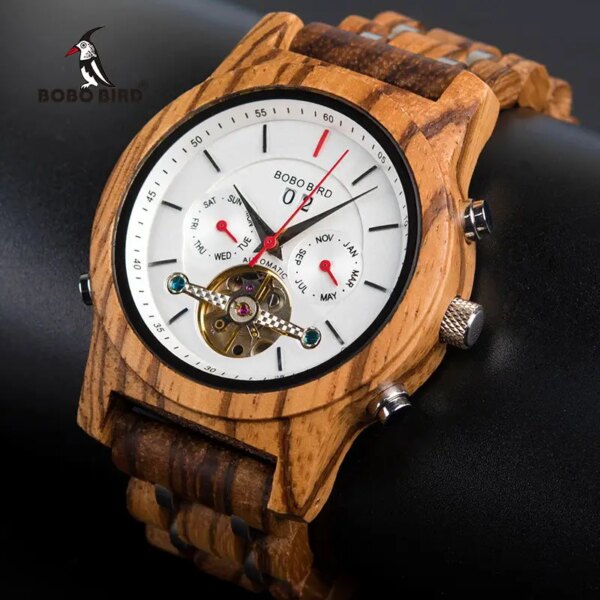 BOBO BIRD Mechanical Watches Men Women Automatic Double Tourbillon Wristwatch Wooden Metal Balance Wheel Clock Relogio