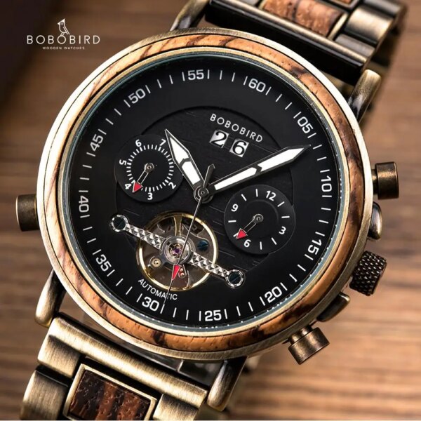 BOBO BIRD Mechanical Watches Women Men Wooden Watch Luxury Brand New Fashion Calendar Clock Custom Great Gift Box Dropshipping