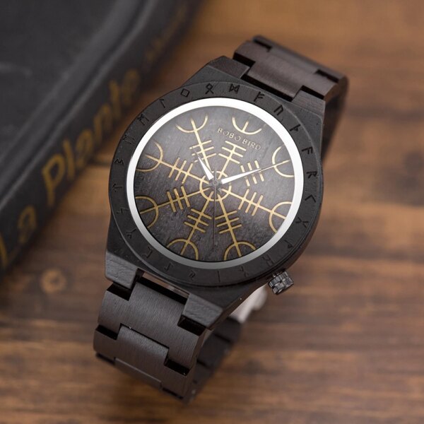 BOBO BIRD Men Watches Viking Warriors Collection Valknut Handmade Engraved Wooden Watch Custom Logo Dropshippping Wholesale