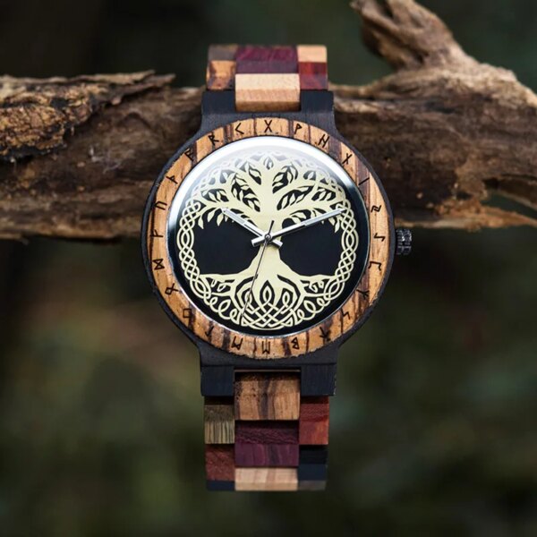 BOBO BIRD Men Watches Viking Warriors Collection Valknut Handmade Wooden Watch Custom Logo Dropshippping