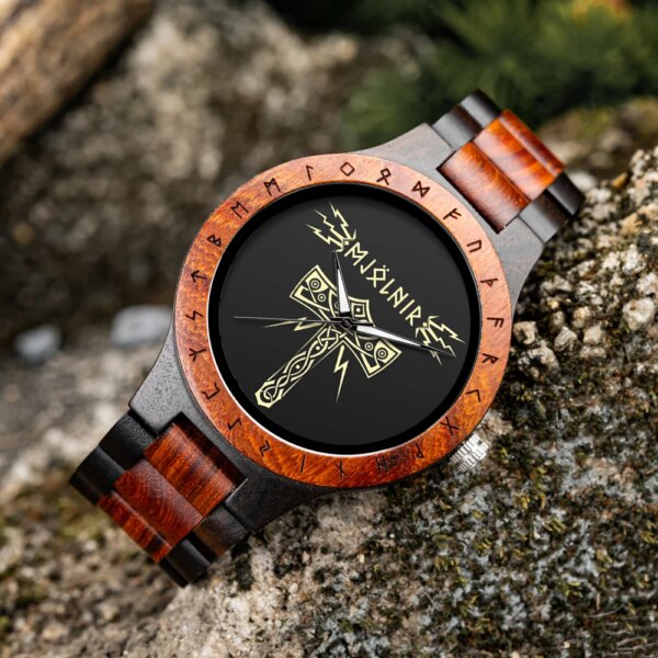 BOBO BIRD Men Wood Watches Personalized Viking Compass vegvisir Handmade Wooden Wristwatch Customized Viking Symbols Watch