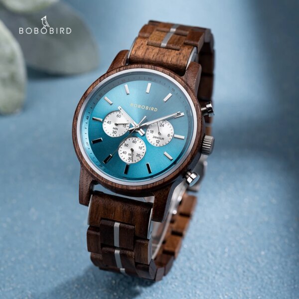 BOBO BIRD Mens Watches Top Brand Business Chronograph Quartz Watch Men Wood Wristwatch Water Resistant Custom Relogio Masculino