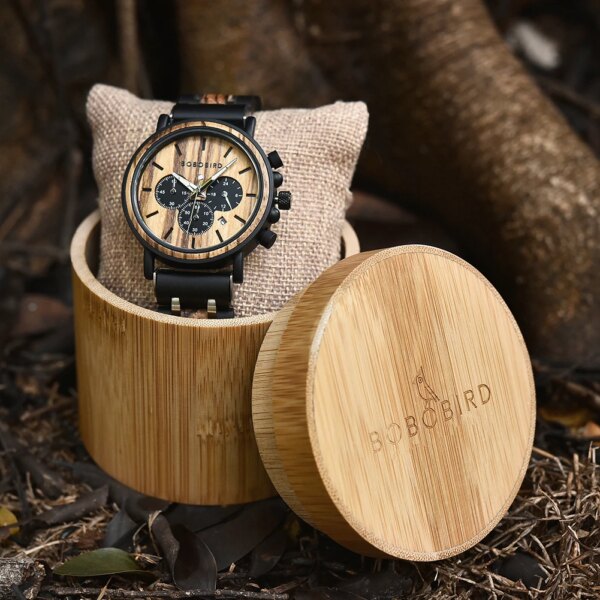 BOBO BIRD Mens Watches, Wooden Analog Quartz Watch Chronograph Quartz Wristwatch