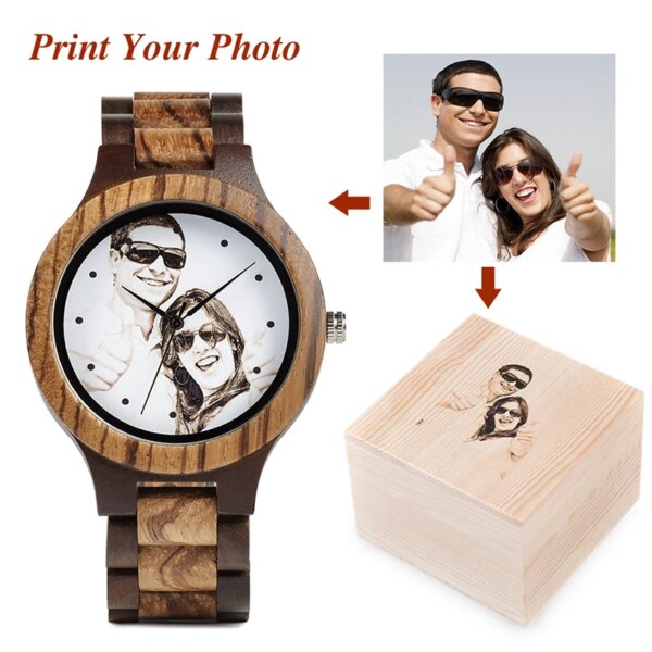 BOBO BIRD Printing Photo Relogio Masculino Customized Logo Wood Watch with Gift Box Drop Shipping In Wooden Box Valentine's Day