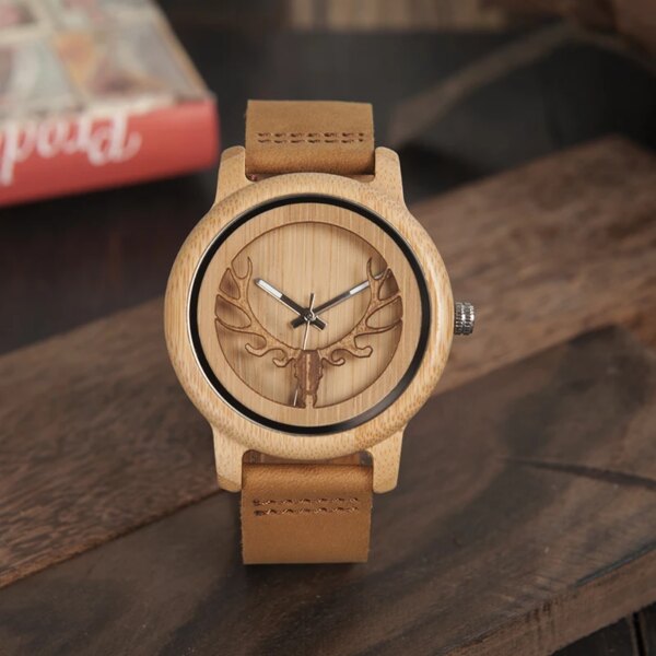 BOBO BIRD Timepieces Bamboo Watches Men Women Skeleton Deer Buck Head Design Wood Quartz Watch relogio masculino Personalized