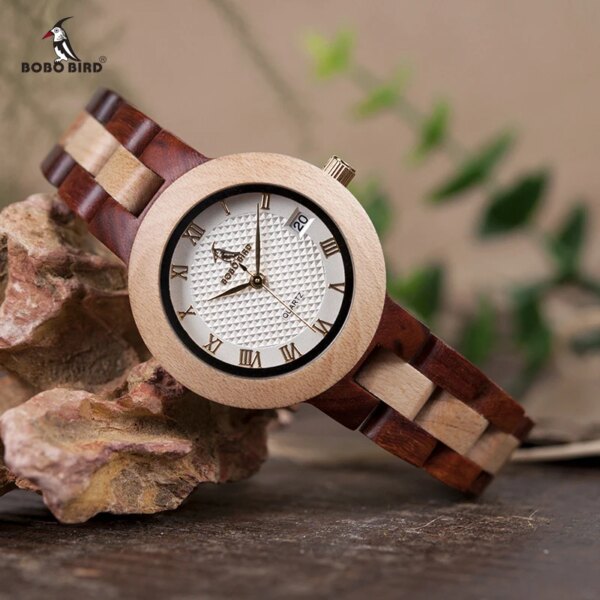 BOBO BIRD Two-tone Wooden Watches Women Top Luxury Brand Lady Timepieces Quartz Wrist Watches Custom Wood Gift Dropshipping OEM