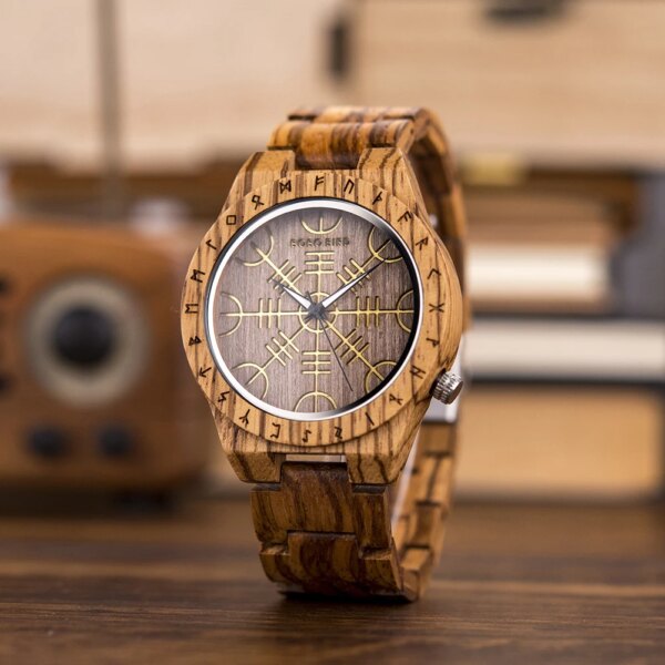 BOBO BIRD Viking Man Watch Wrist Watches For Men Luxury Stylish Watch Wood Strap Wristwatch Male Timepieces Customize Wood Box