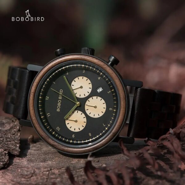 BOBO BIRD Watch For Men Wood Multifunction Quartz Wristwatches Business Chronograph Auto Date Custom reloj hombre In Gift Box