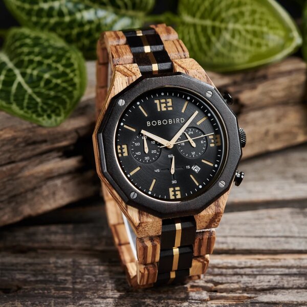 BOBO BIRD Watches Men Wooden Chronograph Watch Stainless Steel Wood Wristwatch for Male Customized Gift Free Shipping