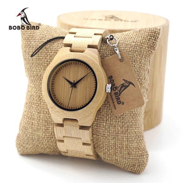 BOBO BIRD Women's Bamboo Wooden Wrist Watch With Full Wood Links Ladies' Unique Casual Quartz Watches