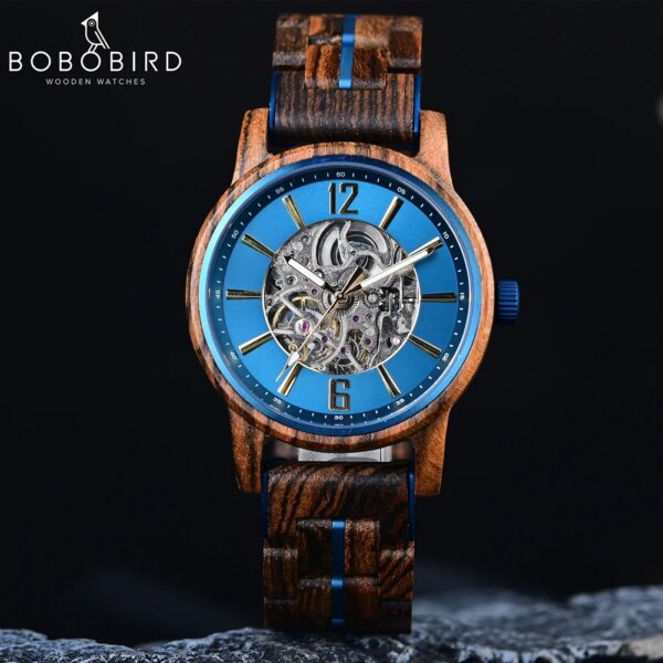 BOBO BIRD Wooden Automatic Mechanical Watch Men New Top Luxury Wristwatch Fashion Luminous Clock Great Gift Wood Box Custom Logo