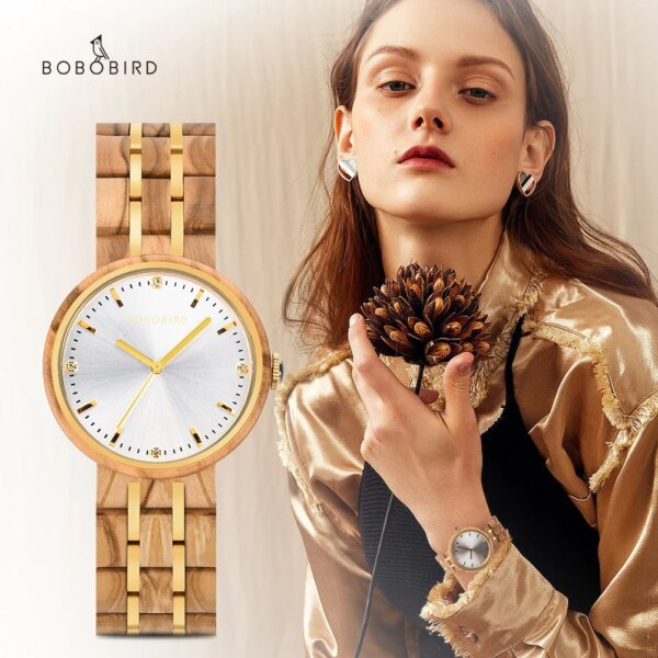 BOBO BIRD Wooden Ladies Quartz Watch for Women Fashion Casual relogio feminino Clock Gift Birthday Montre Femme Olive Wood