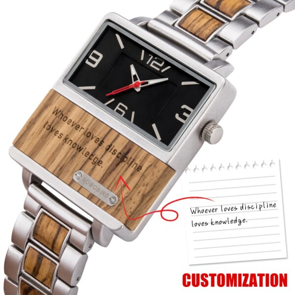 BOBO BIRD Wooden Men's Watches Rectangle Quartz Wristwatches Stylish Chronograph Custom Name Logo With Gifts Box Dropshipping