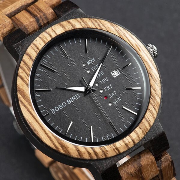 BOBO BIRD Wooden Watch Men Wristwatches Quartz Calendar Week Display Timepiece erkek kol saati Russian Warehouse часы мужские