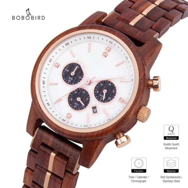 BOBO BIRD Wooden Watch for Women Fashion Quartz Wristwatches Multi-function Timer Personalized Christmas Gift reloj mujer