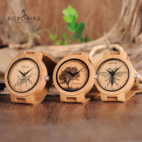 BOBO BIRD Wooden Watches Men Lifelike Special Design UV Print Dial Face Bamboo relogio masculino Gifts Timepieces C-P20 Custom