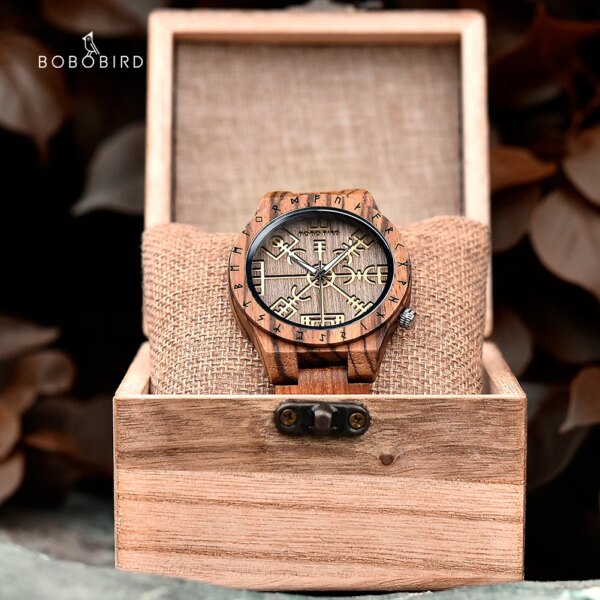 BOBO BIRD Wooden Watches Viking Symbol Element Handmade Watch Logo Customize Dropshipping