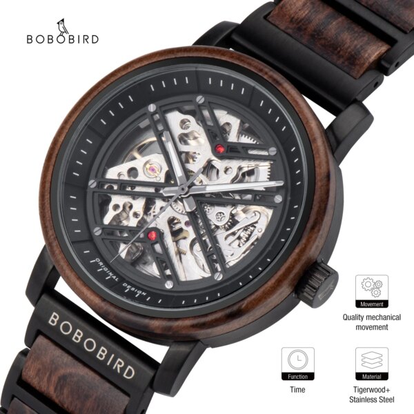 BOBOBIRD New Men Watches Automatic Mechanical Watch Skeleton Dial Design Inlaid Ruby Luxury Men's Wrist Watch Exquisite Gift