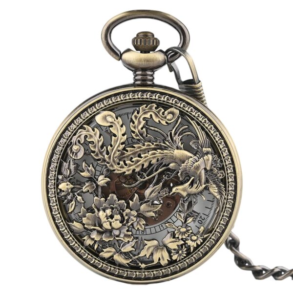 Beautiful Phoenix Mechnical Pocket Watch Charm Lucky Pendant Flower Carving Auto Watches Men Women Unisex Vintage Special Gifts