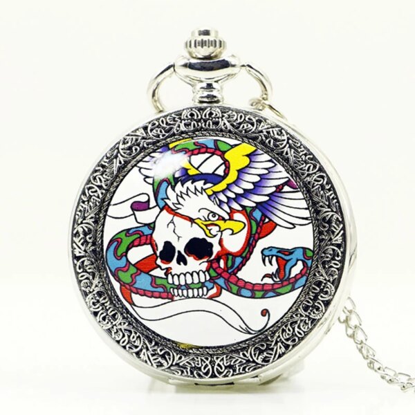 Best Practical Skull Phoenix Quartz Pocket Watches Pendant Fob Watches Chain Necklace Uhren for Men Women PB610