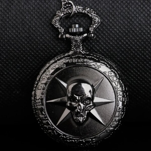 Black Skull Flip Type Quartz Pocket Watch with Chain Men Women Pocket Watch Accessories Clock