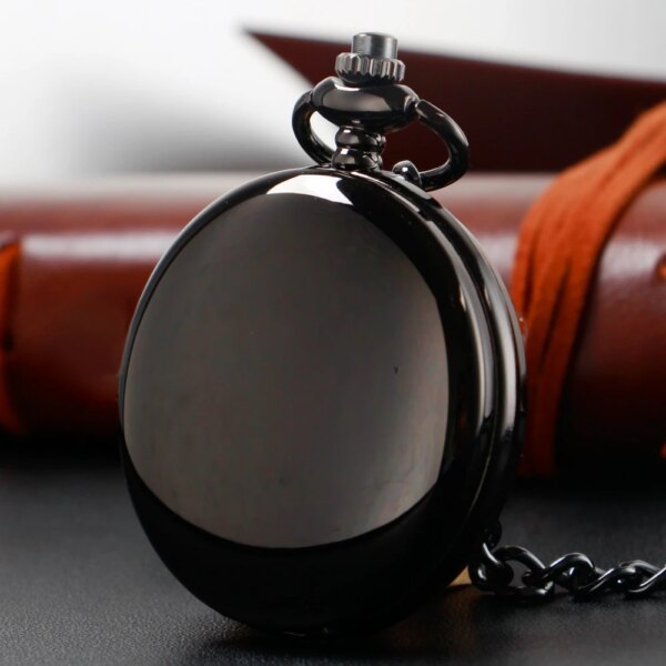 Black Smooth Both Sides Quartz Pocket Watch Arabic Numerals with Chain Pendant Small Clock Men Women Student Gifts