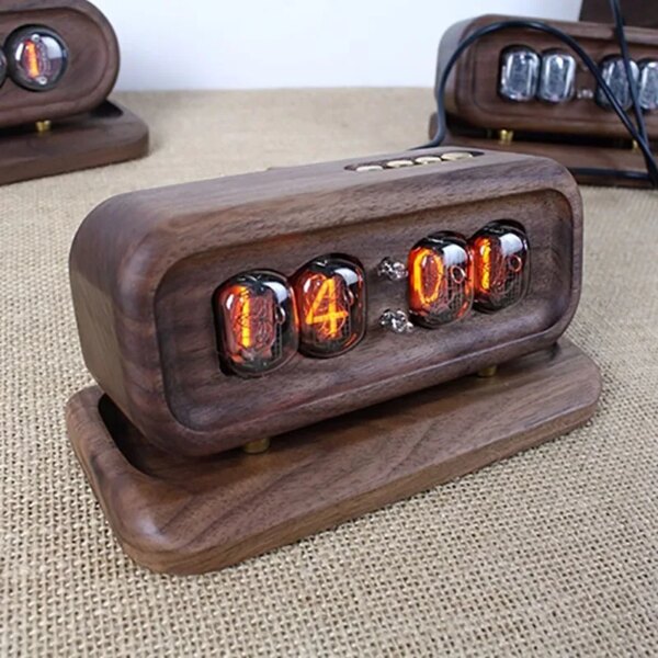 Black Walnut Wood Glow Tube Clock Digital Watch Desk Table Clocks Vintage Luxury Electronic Desktop Nixie Clock DIY Gift Ideas