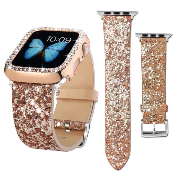 Bling Bands Compatible with Apple Watch Band 38mm 40mm 41mm 42mm 44mm 45mm 49mm Glitter Leather Strap For iWatch 9 8 7 6 5 ultra