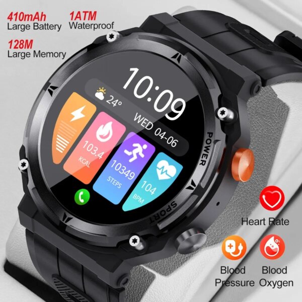 Bluetooth Call Fitness Smart Watch Men Outdoor Sports Health Monitoring Smartwatch 410mAh Long Battery Life Waterproof Watches