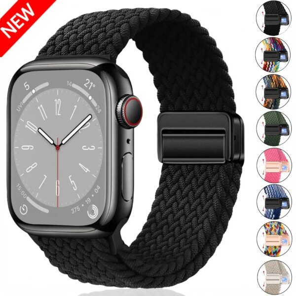 Braided Magnetic Strap for Apple Watch Band 44mm 45mm 49mm 42mm 38mm 40mm 41mm Nylon Bracelet iWatch Series Ultra 9 8 7 6 5 3 SE