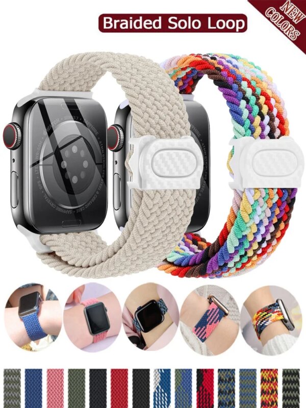 Braided Strap For Apple watch bands 44mm 40mm 45mm 41mm 49mm 38mm Elastic Nylon bracelet iWatch series 9 8 7 6 5 se Ultra 2 band