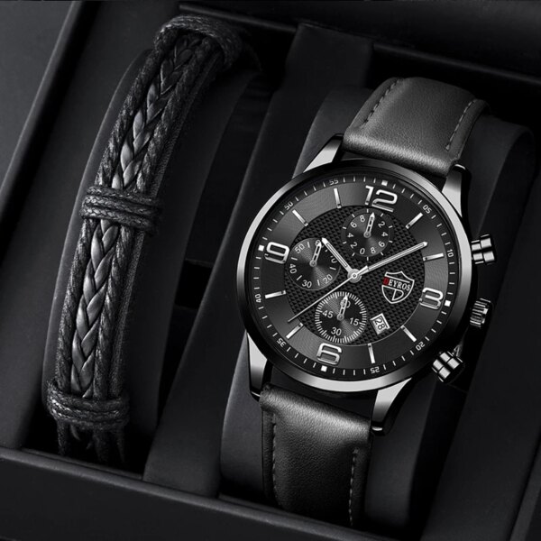 Brand Fashion Men's Watches Men Leather Quartz Clock 2023 Male Sports Casual Luminous Bracelet Wristwatch Set