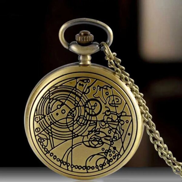 Bronze Geometric Pattern Quartz Watch Men Women Necklace Retro Pendant Chain Watch Pendant Gift Pocket Fob Watches Birthday Gift