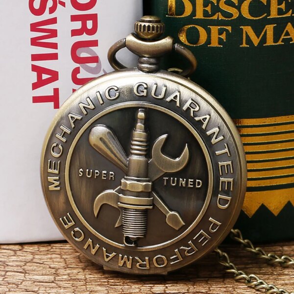 Bronze Necklace Pendant Quartz Pocket Watch Arabic Numerals White Dial