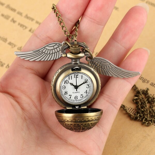 Bronze Quartz Pocket Watch Feather Wing Pendant Luxury Watches Vintage Fob Clock Chain Necklace Gift for Men Women Dropshipping