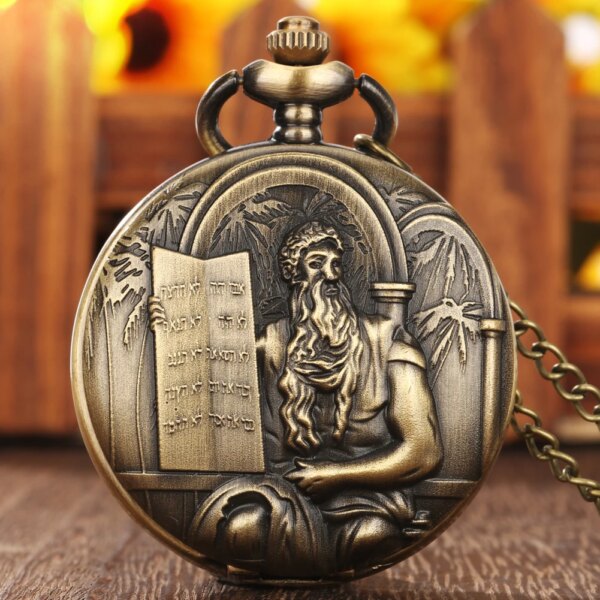 Bronze Retro Jesus Bible Pattern Quartz Pocket Watch Men Women Necklace Watches Religious Pendant Chain Pocket Clock