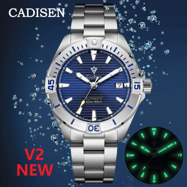 CADISEN NEW Top Brand Sports Men Mechanical Wristwatch Luxury Automatic NH35 Watch Men's Stainless Steel 200M Waterproof Clock