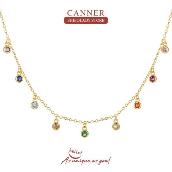 CANNER Simple Mini Rainbow Fashion Necklace For Women Y2K Jewelry Charming Pendant Chain Choker Bijoux Collar