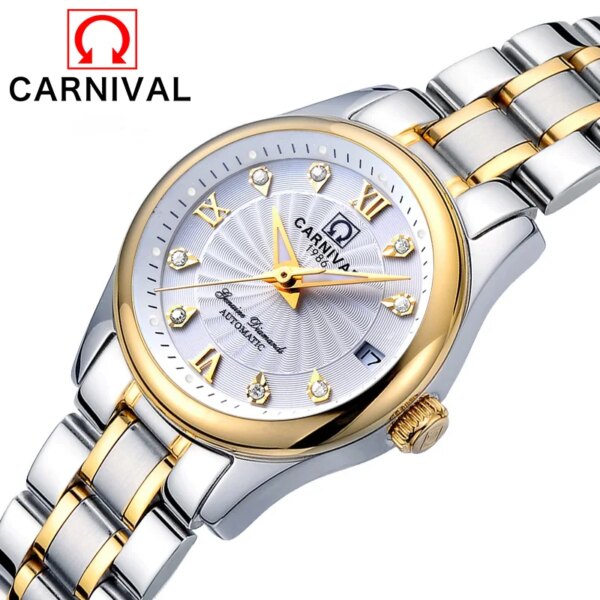 CARNIVAL Brand Luxury Mechanical Watch for Women Ladies Fashion Automatic Wristwatch Waterproof Sapphire Clock 2023 Reloj Mujer