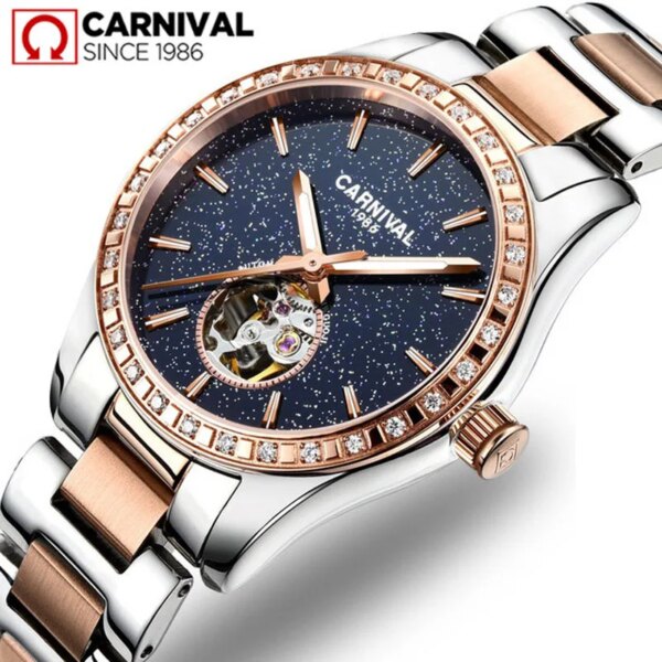 CARNIVAL Skeleton Mechanical Watches Women Waterproof Luxury Automatic Ladies Watch Women Bracelet Reloj Mujer New