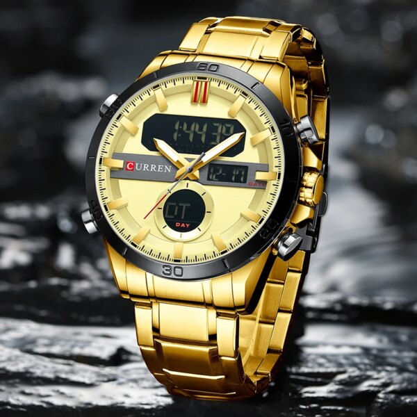 CURREN New Fashion Gold Watches for Men Chronograph Sport Digital Men’s Watch Luminous Waterproof Male Clock Relogio Masculino