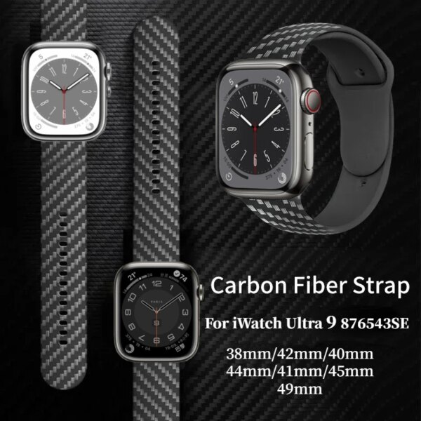 Carbon Fiber Silicone Strap For Apple Watch Band 49mm 45mm 44mm 41mm 40mm Bracelet Wristband Belt iWatch 9 8 7 6 5 4 SE Ultra 2